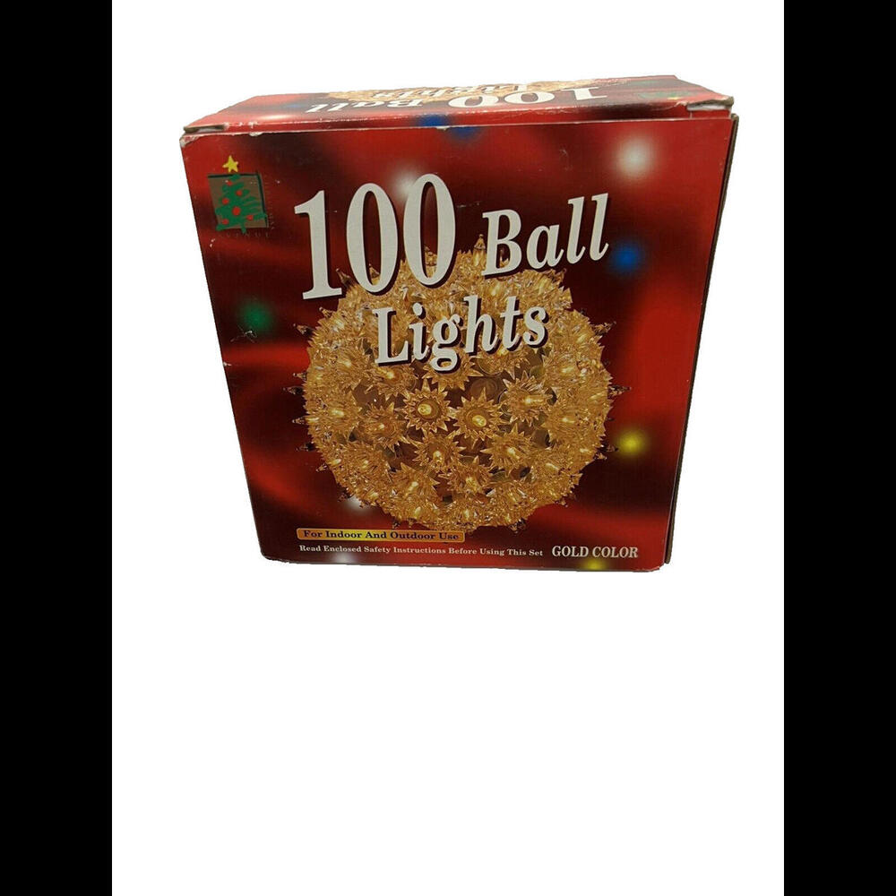 VINTAGE 100 LIGHTS BALL SPHERE GOLD COLOR LIGHTS INDOOR/OUTDOOR HANG BALL W/BOX